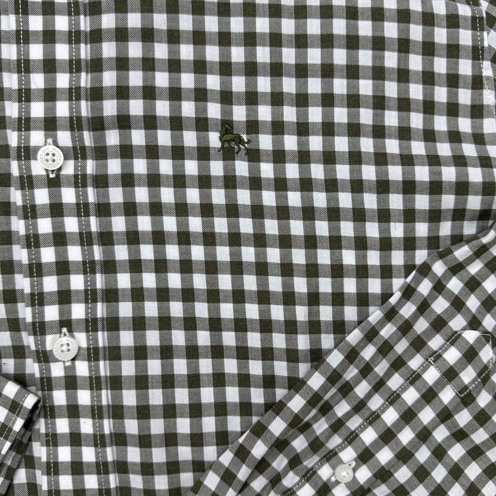 Magee 1866 Button Down Shirt Men XL Olive Green Gingham Check Cotton Long Sleeve - Picture 3 of 9